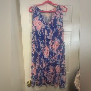 Lilly Pulitzer Coral and Blue Leaf Print Top